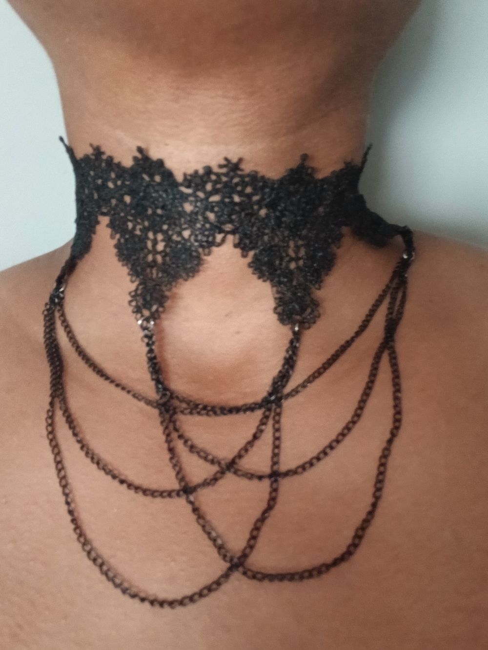 Black Lace Multi-Chain Choker Necklace - Unbranded